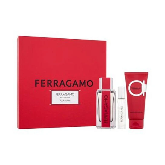 SF FERRAGAMO RED LEATHER SET MALE EDP 100ML+10ML+S/G 100ML PERFUMES