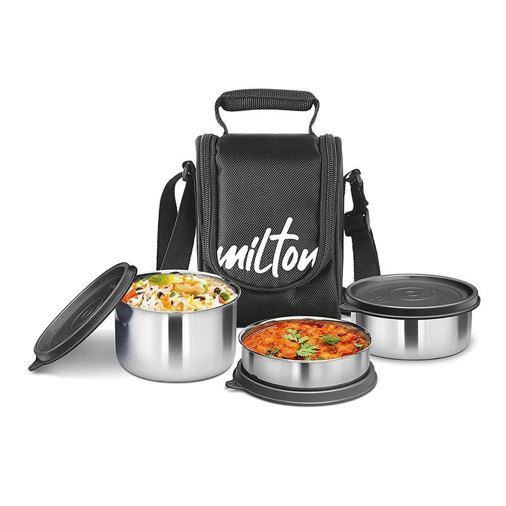 Black Stainless Steel Lunch Set with 4 Containers and Carry Bag