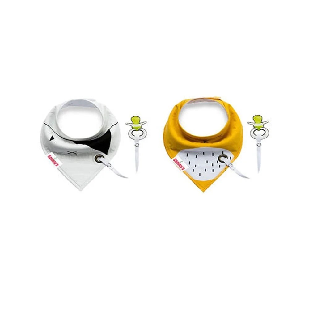 Eazy kids Bandana Drool Bibs Set of 2 – Organic Cotton - White Yellow