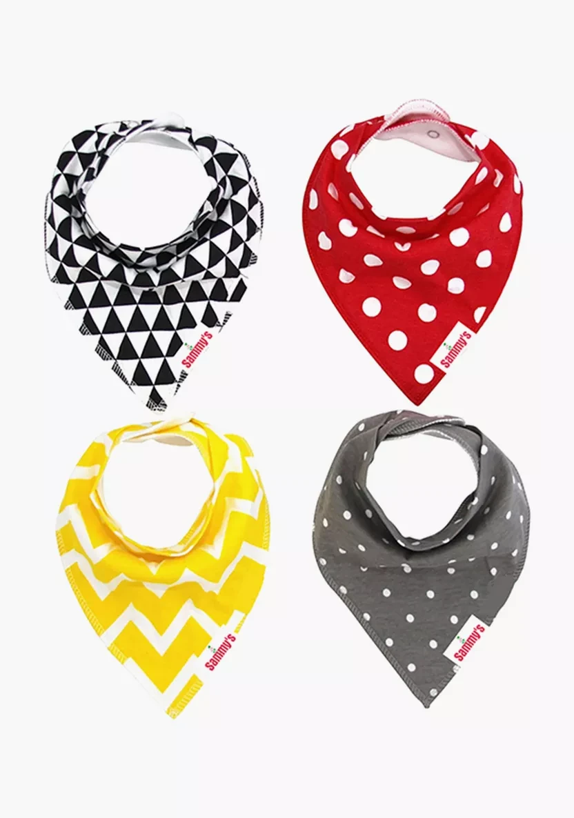 Eazy kids Bandana Bibs Set of 4 - Organic Cotton - Triangle Dots