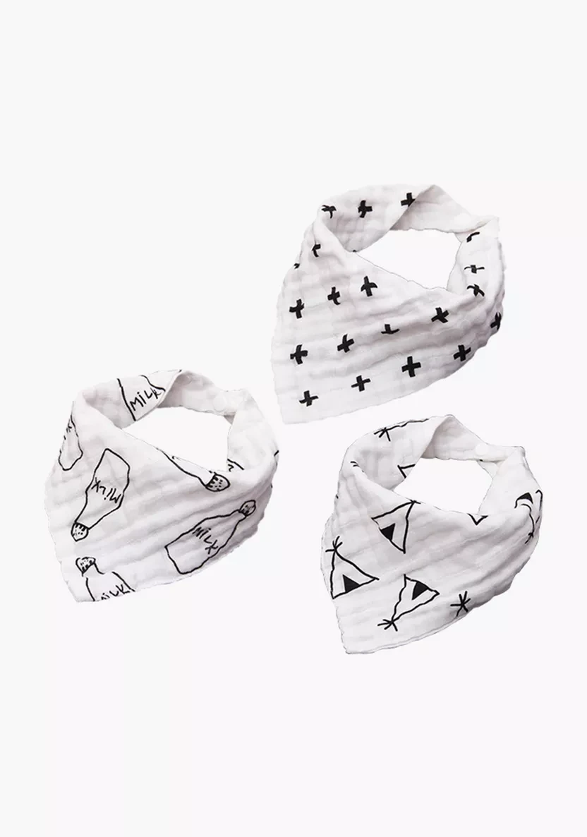 Muslin Bandana Bibs - Set of 3 - Black & White