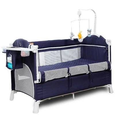 4 in 1 Baby Bedside Co-Sleeper Bassinet and Playpen with Rocker - Navy Blue by T