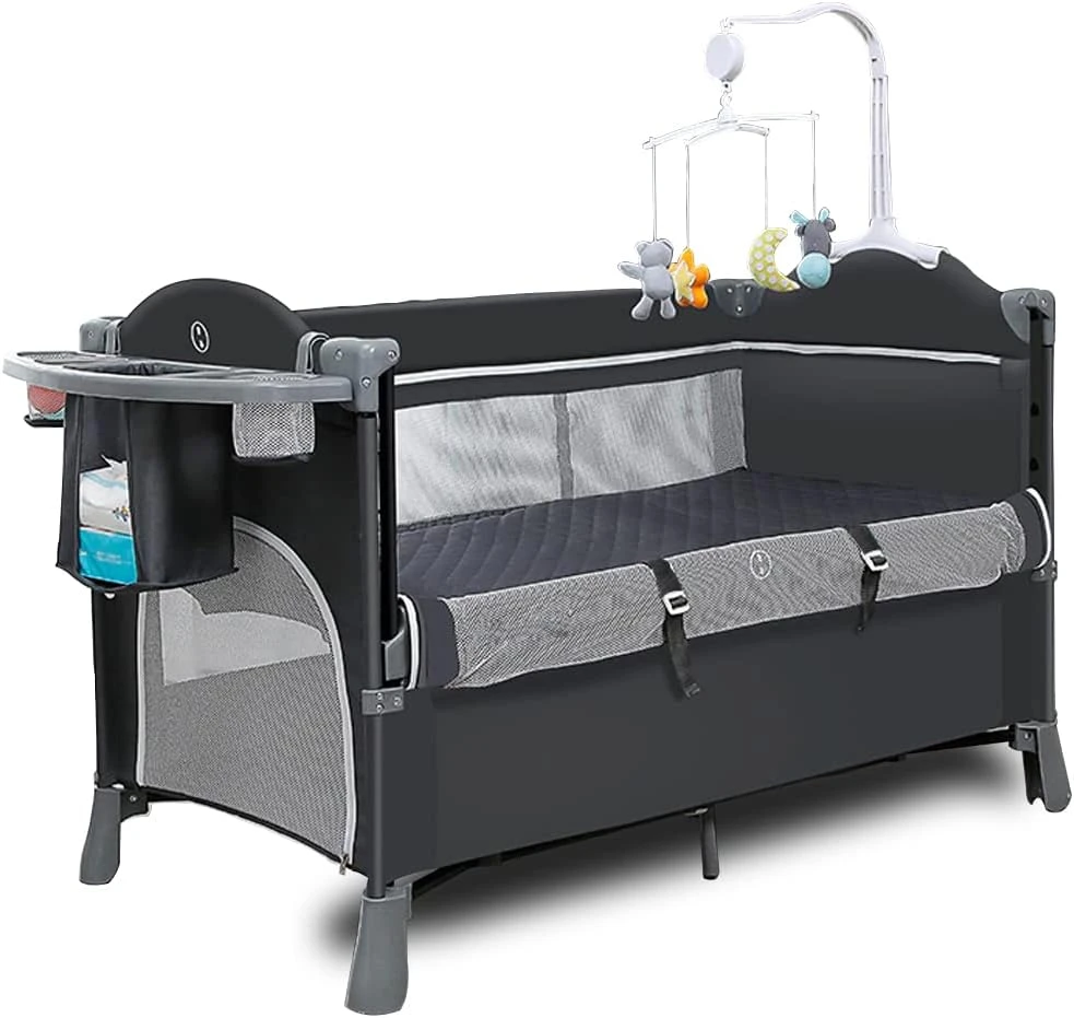 4 in 1 Baby Bedside Co-Sleeper Bassinet and Playpen with Rocker - Grey by Teknum