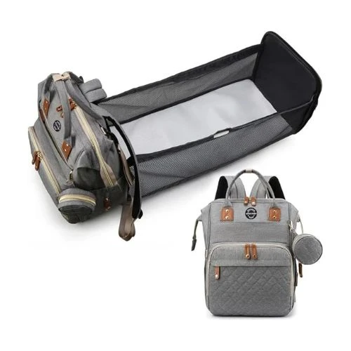 Diaper Bag wt portable bassinet bed & pacifier pouch - Grey