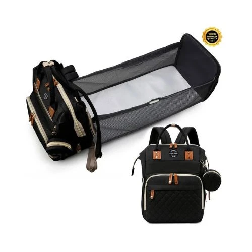 Diaper Bag wt portable bassinet bed & pacifier pouch - Black