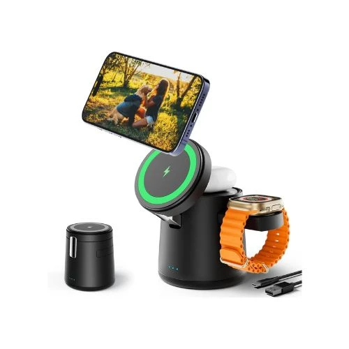3in1 Wireless Charging Station – 15W Fast Charging for Phone, Watch, and Earbuds